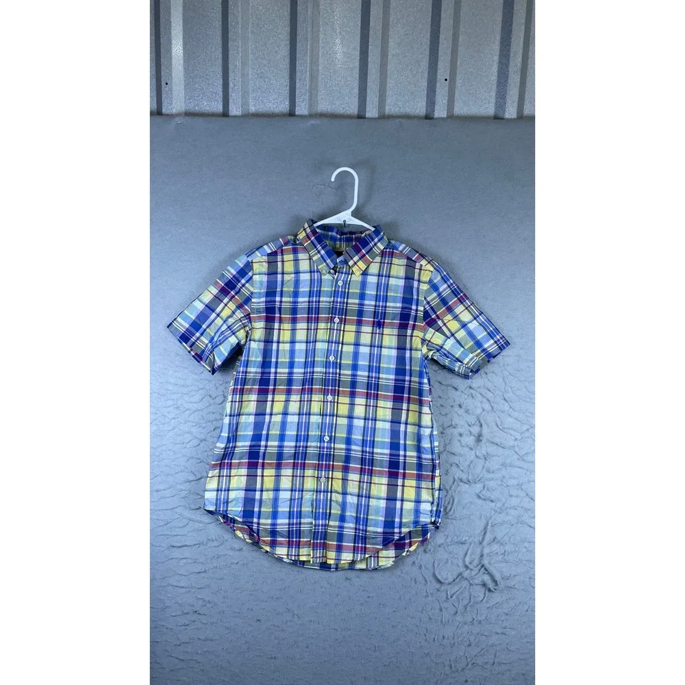 Ralph Lauren Button Down Shirt Kids L (14-16) Blue Yellow Plaid Excellent Pony